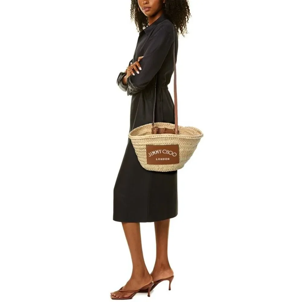 Jimmy Choo Beach Small Raffia & Leather Basket Tote - Picture 4 of 4
